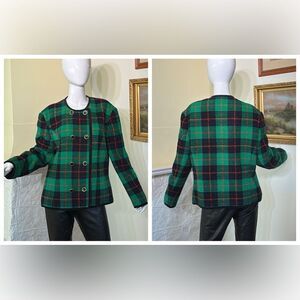 Alexon Double Breasted Tartan Plaid Collarless Jacket Made in Britain